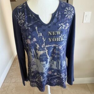 Vintage Susan Lawrence Navy Graphic Long Sleeve Top